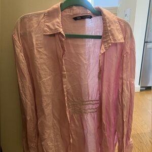Zara Women’s Pink Long-Sleeve Shirt Linen